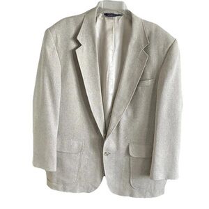 Vintage Hopsack 100% Silk Sport Coat 43R Cream Textured Blazer Jacket USA 90s
